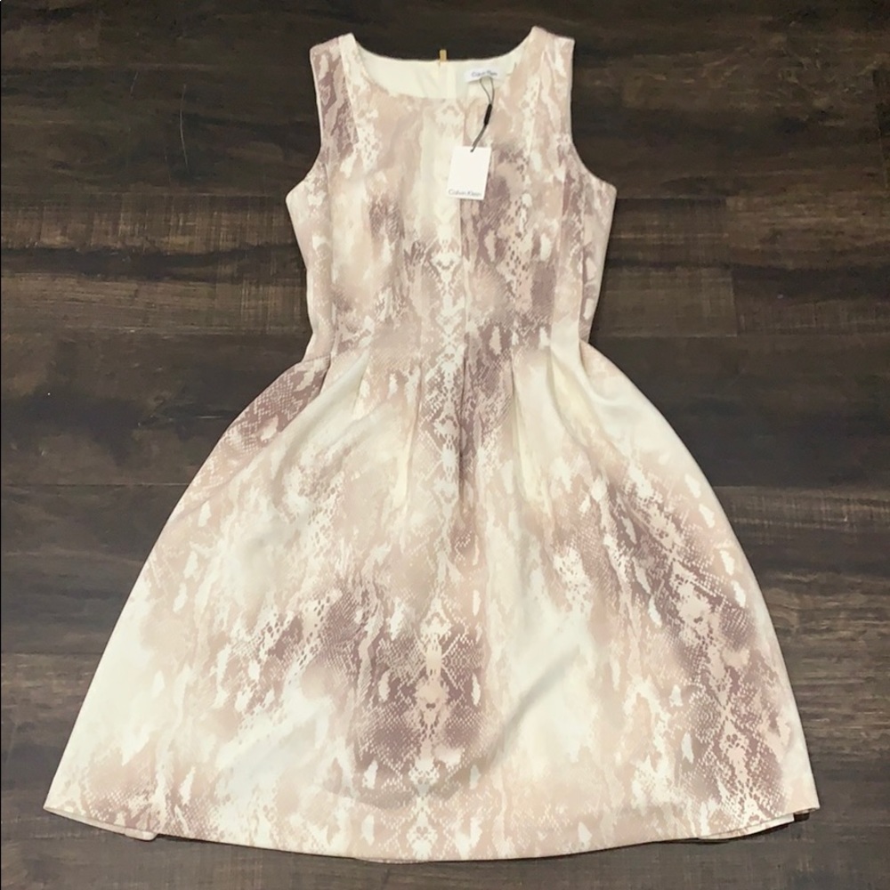 Snakeskin dress by Calvin Klein. Cream and Tan